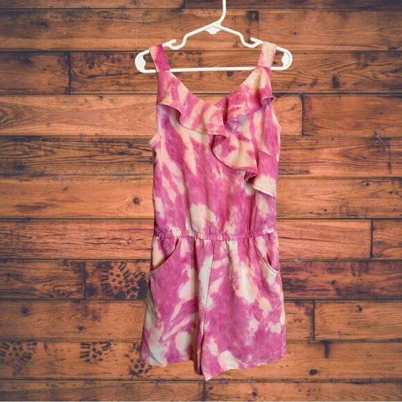 5 for $25🔥Wonder Nation Pink Tie Dye Ruffle Front Romper Girls Medium (7/8) - Picture 1 of 5